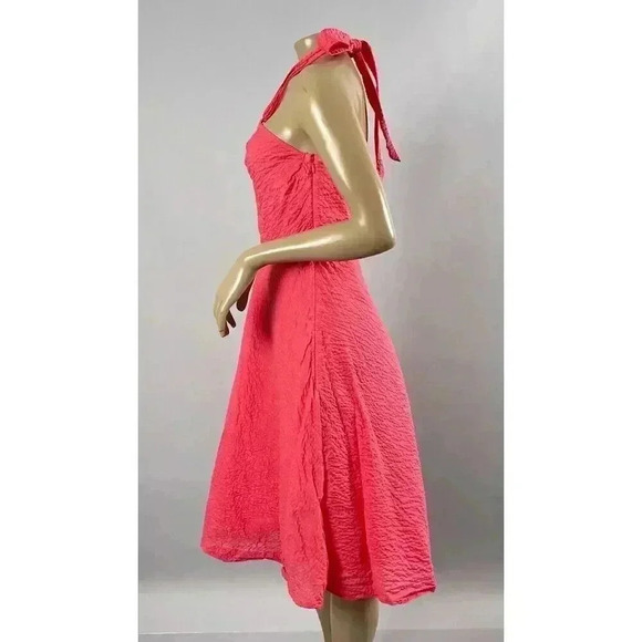 J. Crew Dress 6 Pink Halter Sundress Seersucker Sleeveless Zip Knee Length Lined - Picture 3 of 11